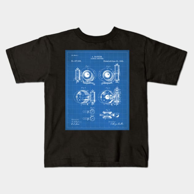 Camera Shutter Patent - Photographer Photography Studio Art - Blueprint Kids T-Shirt by patentpress